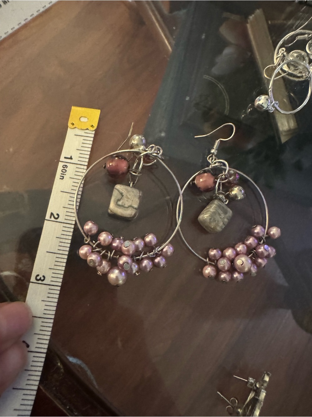 Handcrafted Pink Pearl Hoop Earrings with Silver Accents